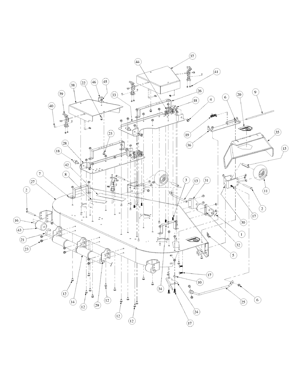 Fabricated Cutter Deck Diagram and Parts List for M60-KH 53BB5BDX750-27HP-OHV Cub Cadet Lawn Tractor